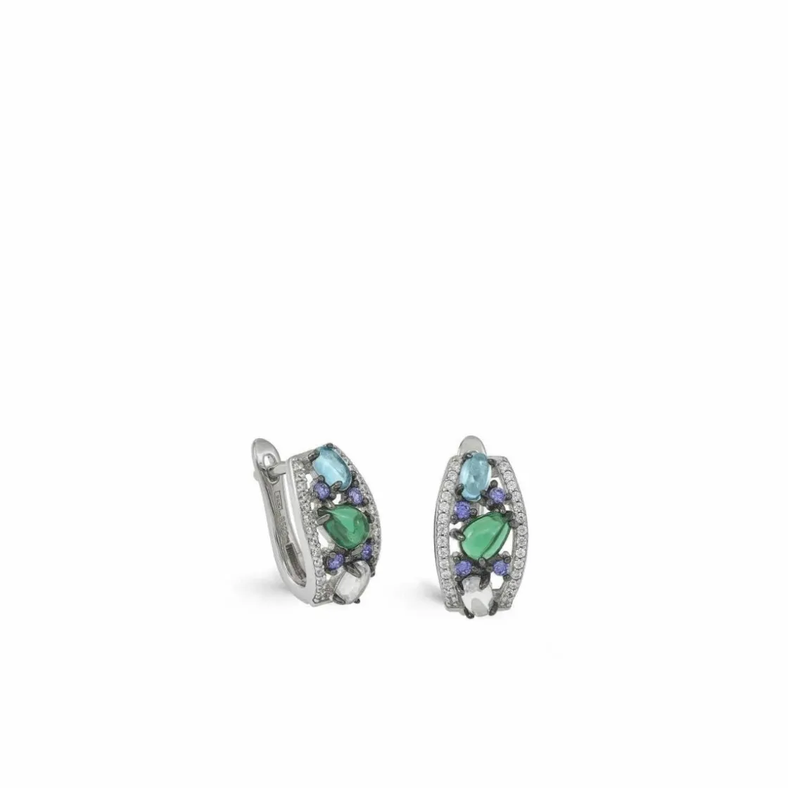 Pendientes De Piedras De Colores | Pendientes Cierre Omega | LINEARGENT Pendientes cierre omega diseño mosaico con circonitas