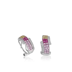 Pendientes De Piedras De Colores | Pendientes Cierre Omega | LINEARGENT Pendientes cierre omega doble raíl tonos rosados