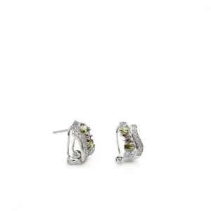 Pendientes Cierre Omega | LINEARGENT Pendientes cierre omega en plata pequeños diseño cruzado verde