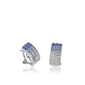 Pendientes De Piedras De Colores | Pendientes Cierre Omega | LINEARGENT Pendientes cierre omega triple raíl tonos azules