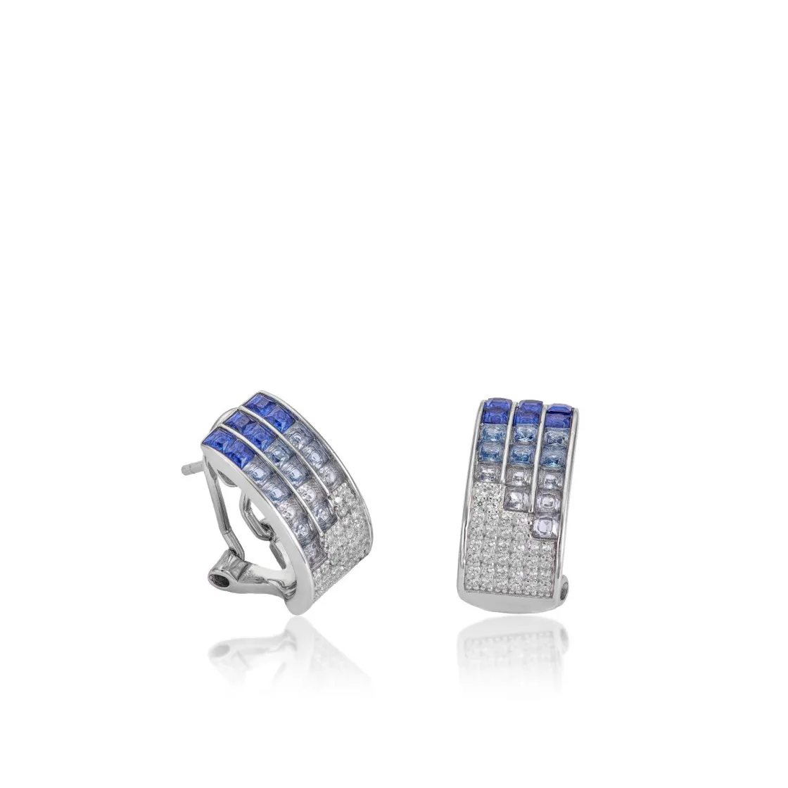 Pendientes De Piedras De Colores | Pendientes Cierre Omega | LINEARGENT Pendientes cierre omega triple raíl tonos azules