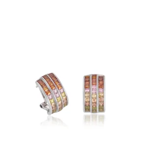 Pendientes De Piedras De Colores | Pendientes Cierre Omega | LINEARGENT Pendientes cierre omega triple raíl tonos cálidos