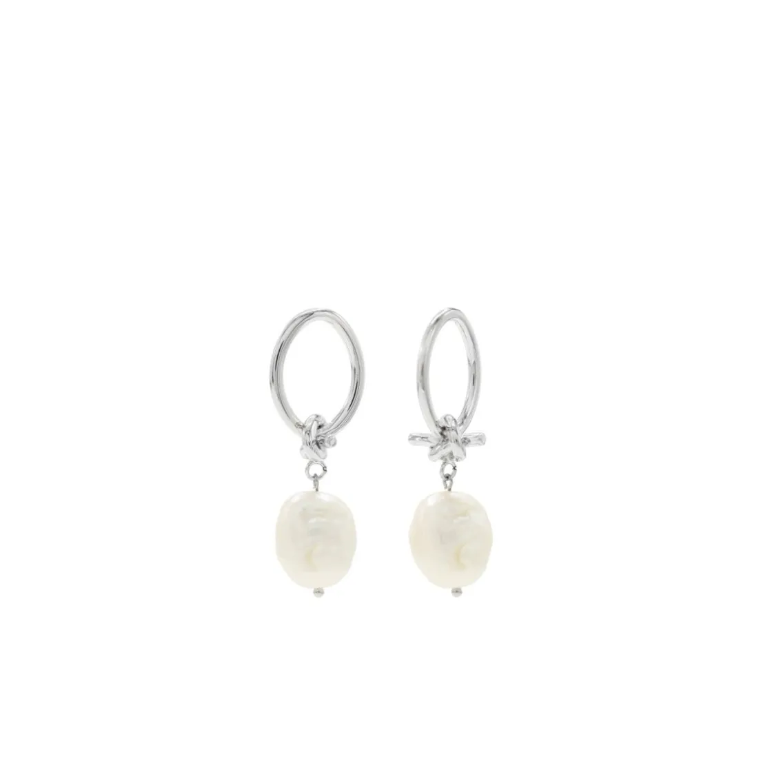 Pendientes Perlas | Pendientes Aro | LINEARGENT Pendientes circulares y nudo de plata con perla irregular