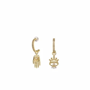 Pendientes Con Colgantes | LINEARGENT Pendientes con colgantes charms de mano y ojo con circonitas