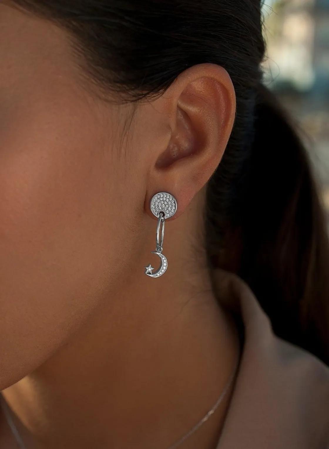 Pendientes Con Colgantes | LINEARGENT Pendientes con colgantes de plata motivo circular con circonitas
