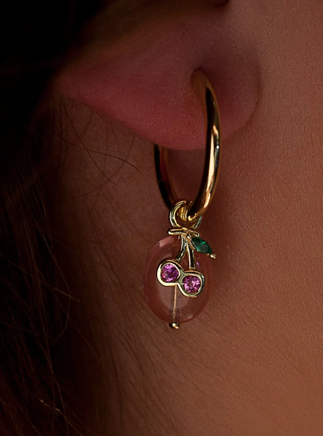 Pendientes Con Colgantes | LINEARGENT Pendientes con colgantes de plata charm de cereza con circonitas y piedras semipreciosas