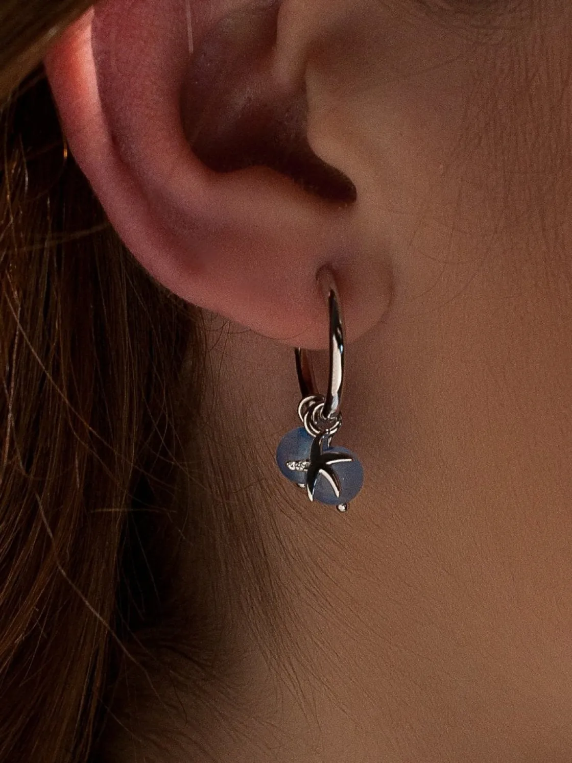 Pendientes Con Colgantes | LINEARGENT Pendientes con colgantes de plata charm de estrella de mar y turquesa