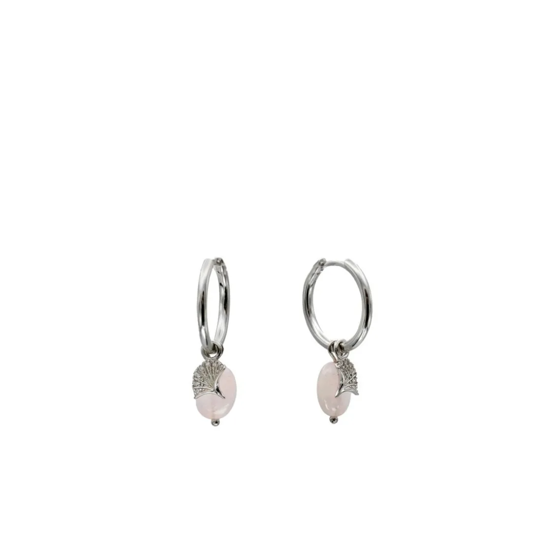Pendientes Aro | LINEARGENT Pendientes con colgantes de plata charm de flor abierta y cuarzo rosa