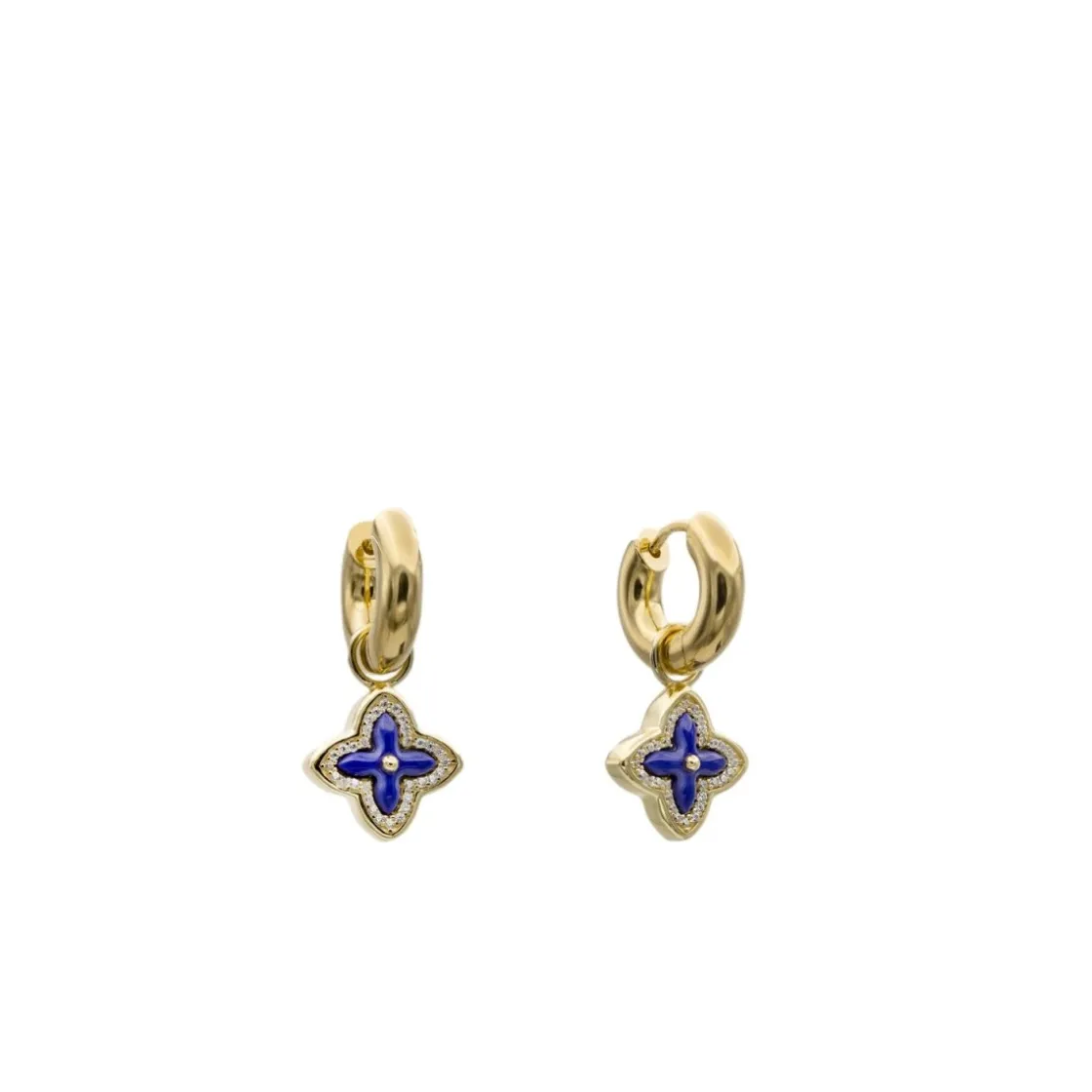Pendientes Aro | LINEARGENT Pendientes con colgantes de plata estilo aro con flor de lapislazuli semipreciosa