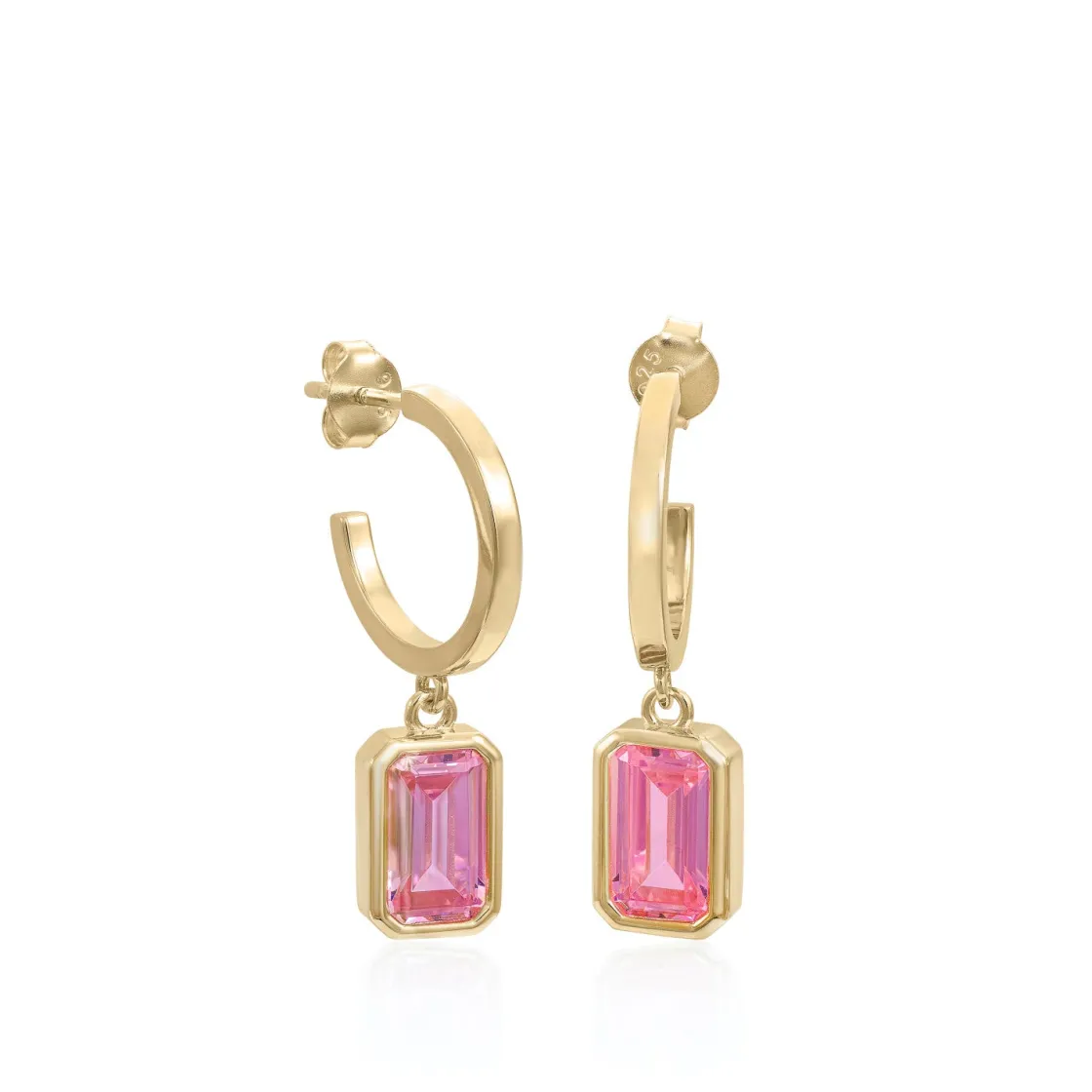 Pendientes De Piedras De Colores | LINEARGENT Pendientes con colgantes diseño aro con gema tono rosa