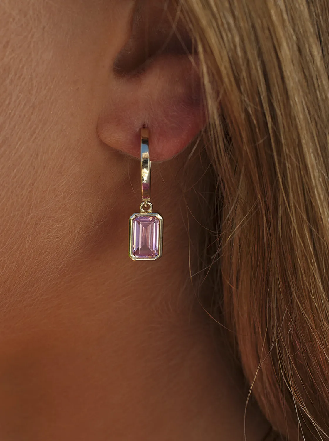 Pendientes De Piedras De Colores | LINEARGENT Pendientes con colgantes diseño aro con gema tono rosa