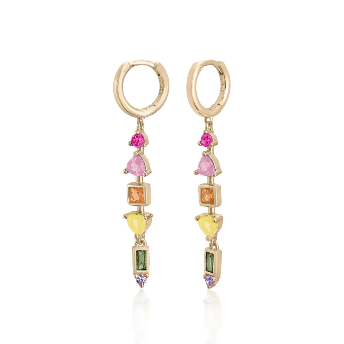 Pendientes Con Colgantes | LINEARGENT Pendientes con colgantes diseño aro con gemas multicolor