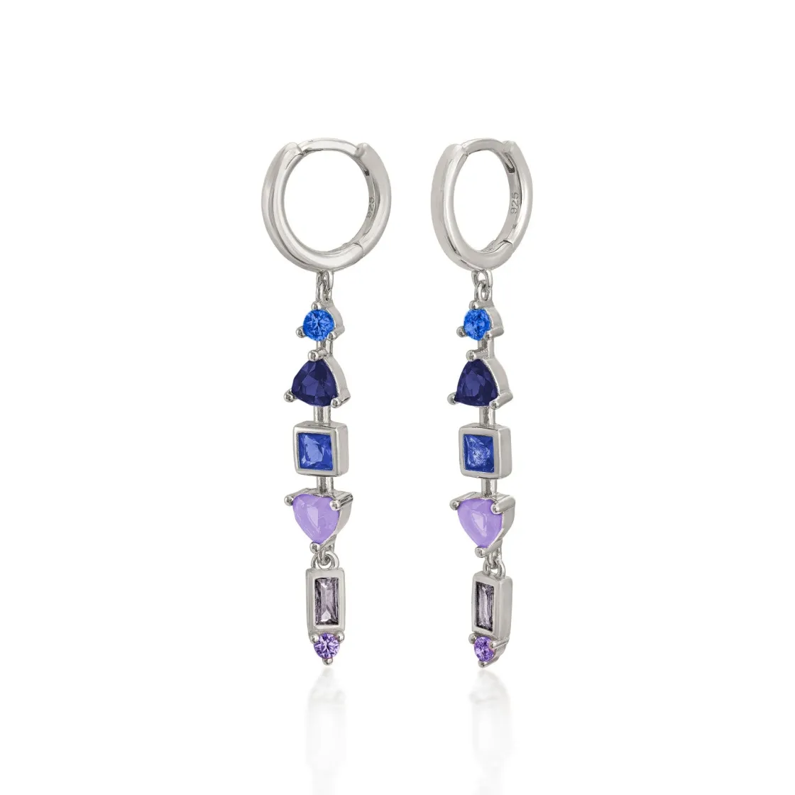 Pendientes Con Colgantes | LINEARGENT Pendientes con colgantes diseño aro con gemas tono azul