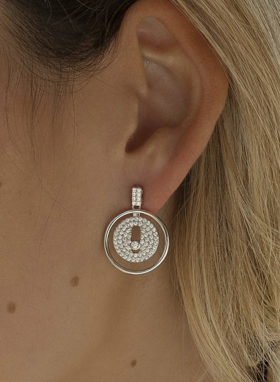 Pendientes Largos | LINEARGENT Pendientes con colgantes diseño doble botón con circonita
