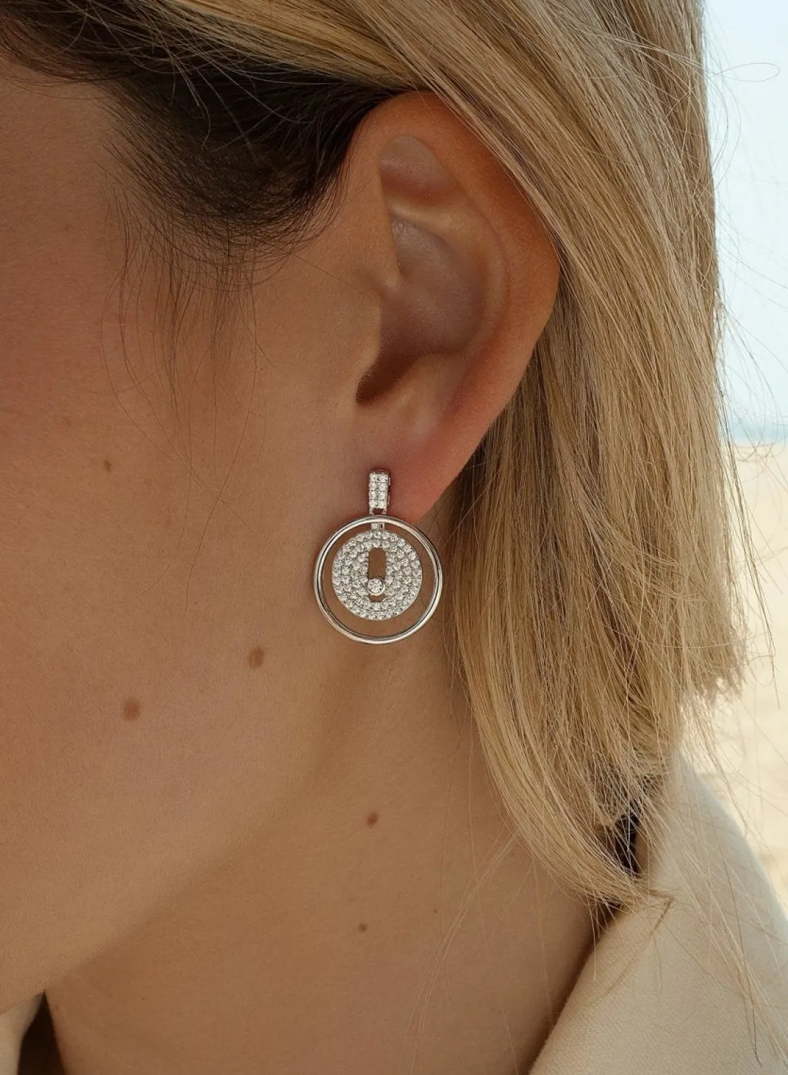 Pendientes Largos | LINEARGENT Pendientes con colgantes diseño doble botón con circonita