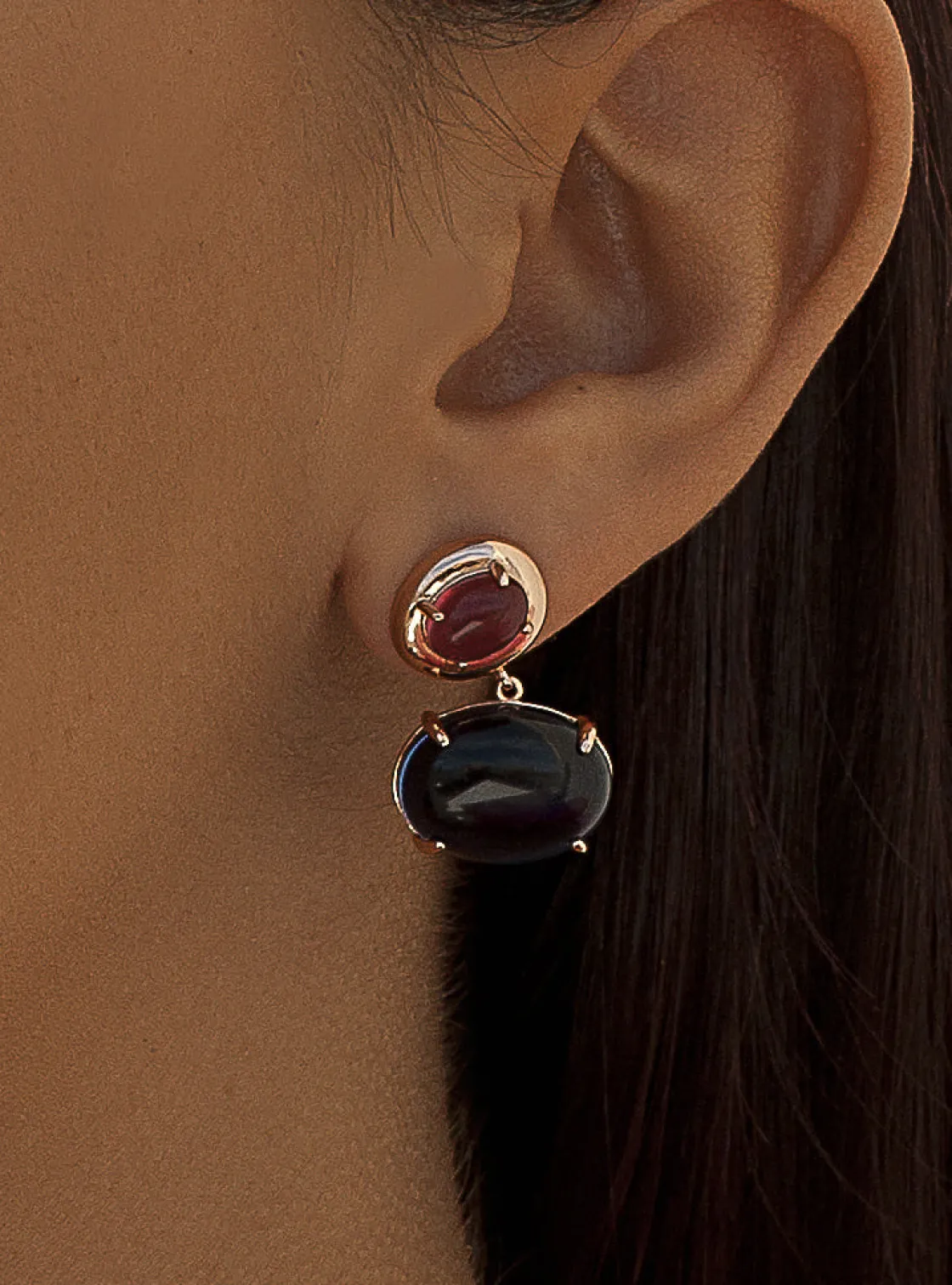 Pendientes De Piedras De Colores | LINEARGENT Pendientes con colgantes diseño doble cuarzo adamantino