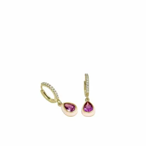 Pendientes De Piedras De Colores | Pendientes Con Colgantes | LINEARGENT Pendientes con colgantes diseño gota con esmalte rosa