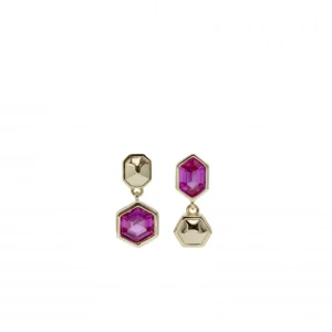Pendientes De Piedras De Colores | LINEARGENT Pendientes con colgantes diseño hexagonal y gema fucsia