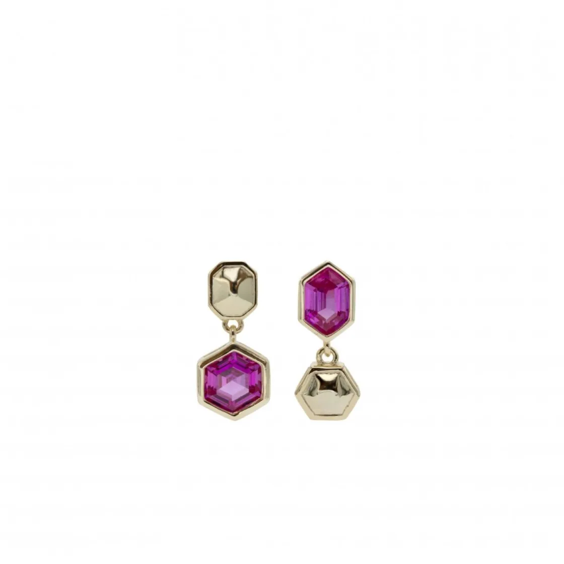 Pendientes De Piedras De Colores | LINEARGENT Pendientes con colgantes diseño hexagonal y gema fucsia
