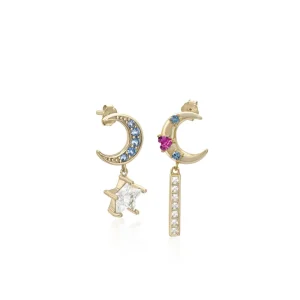 Pendientes Con Colgantes | LINEARGENT Pendientes con colgantes diseño lunar con gemas de colores