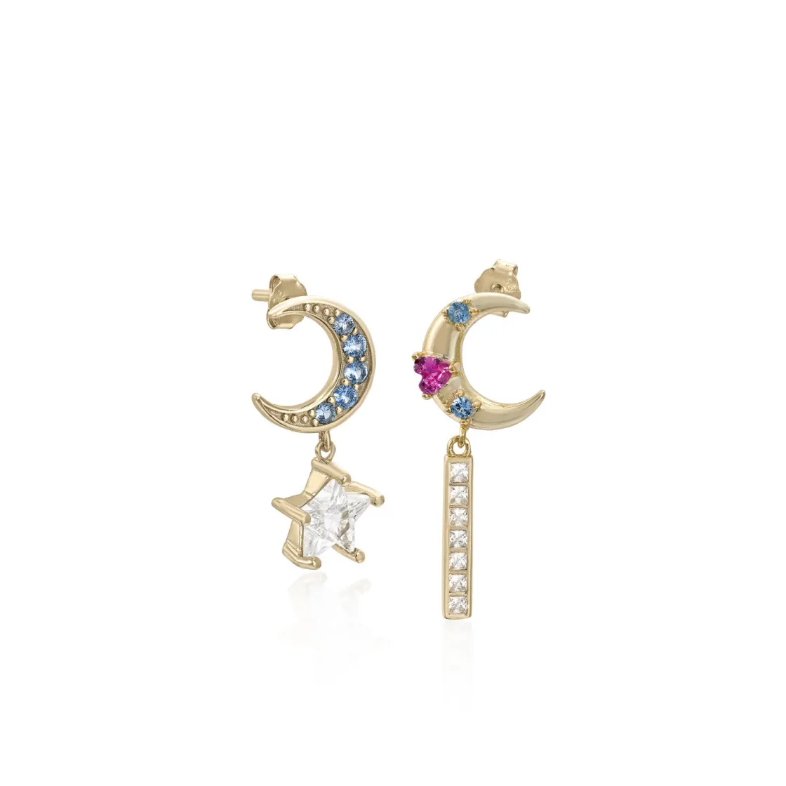 Pendientes Con Colgantes | LINEARGENT Pendientes con colgantes diseño lunar con gemas de colores