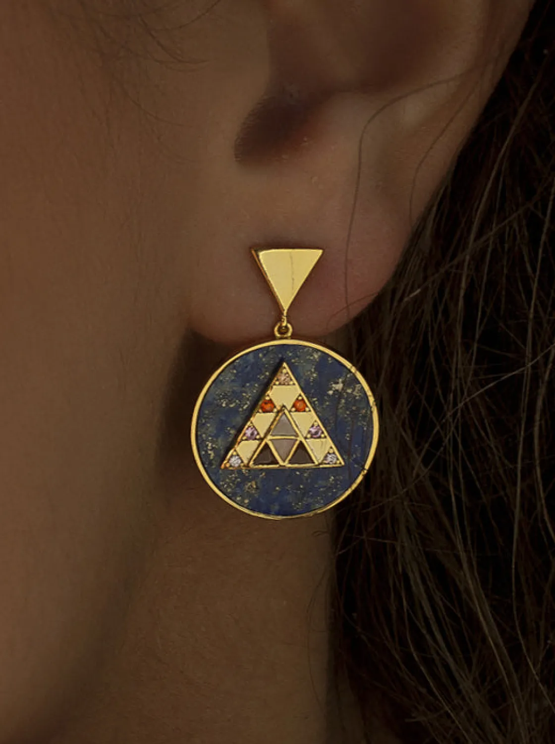 Pendientes Largos | LINEARGENT Pendientes con colgantes diseño redondo y piramide central con circonitas