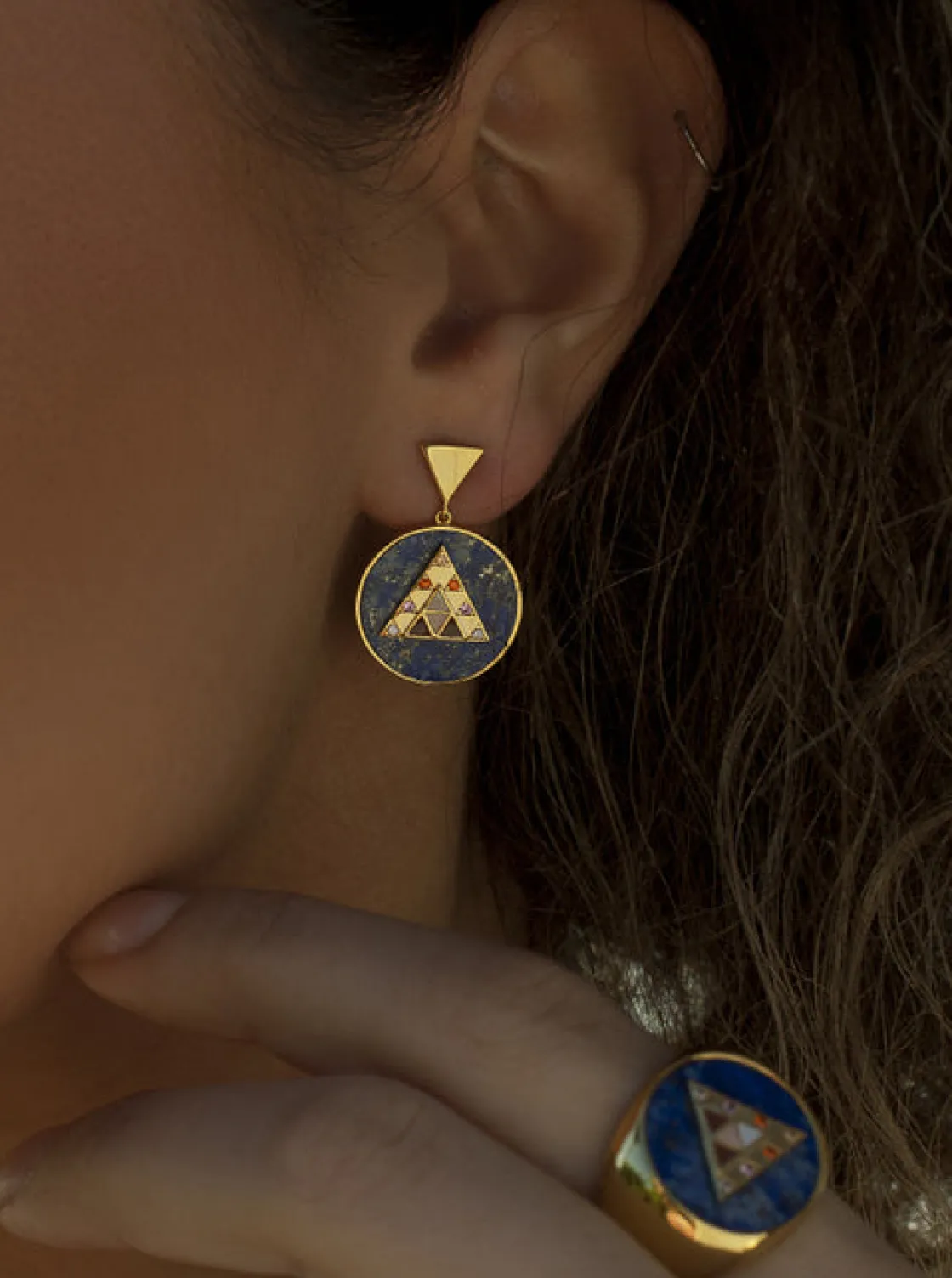 Pendientes Largos | LINEARGENT Pendientes con colgantes diseño redondo y piramide central con circonitas