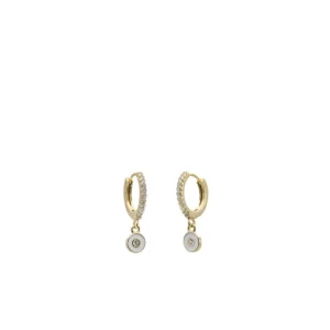 Pendientes Con Colgantes | LINEARGENT Pendientes con colgantes en plata diseño círculo blanco con esmalte