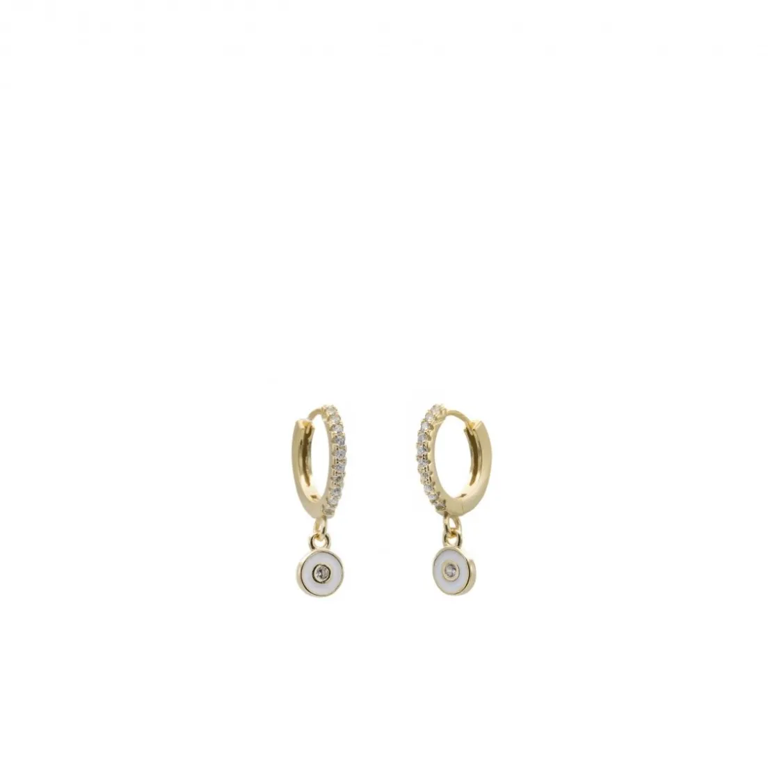 Pendientes Con Colgantes | LINEARGENT Pendientes con colgantes en plata diseño círculo blanco con esmalte