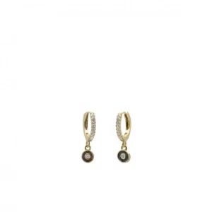 Pendientes Con Colgantes | LINEARGENT Pendientes con colgantes en plata diseño círculo negro con esmalte