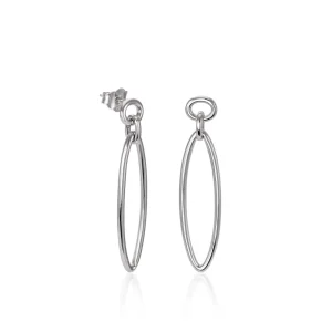 Pendientes Largos | LINEARGENT Pendientes con colgantes en plata lisa con un pequeño aro y diseño ovalado