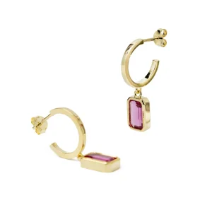 Pendientes Con Colgantes | LINEARGENT Pendientes con colgantes estilo aro con gema fucsia