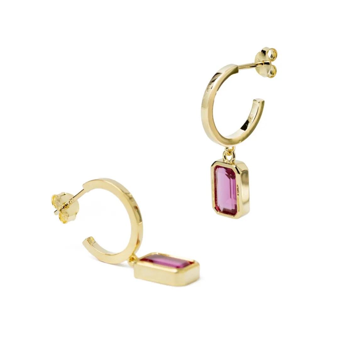 Pendientes Con Colgantes | LINEARGENT Pendientes con colgantes estilo aro con gema fucsia