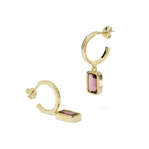 Pendientes Con Colgantes | LINEARGENT Pendientes con colgantes estilo aro con gema violeta