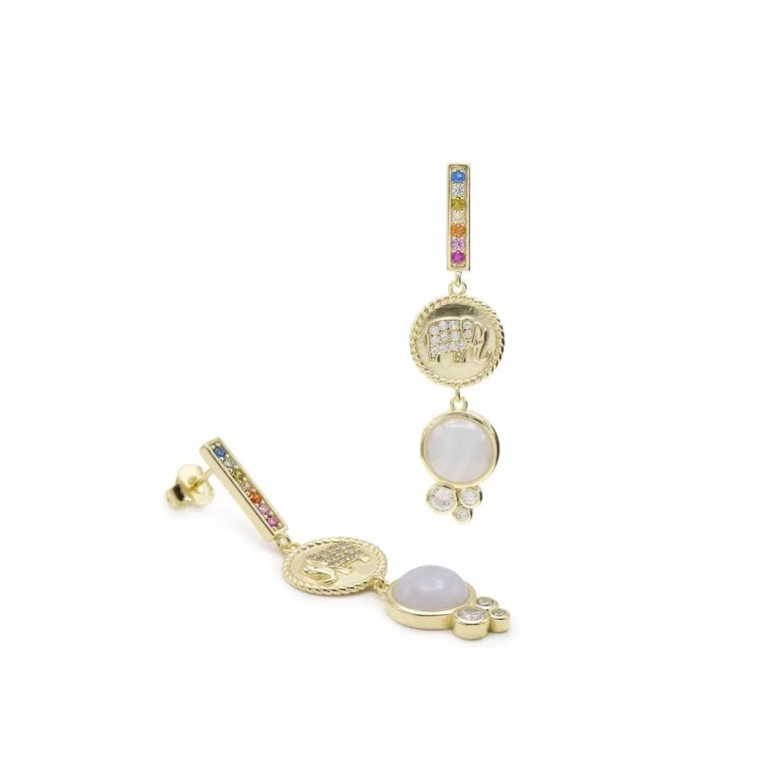Pendientes Con Colgantes | LINEARGENT Pendientes con colgantes plata diseño medalla baño en oro