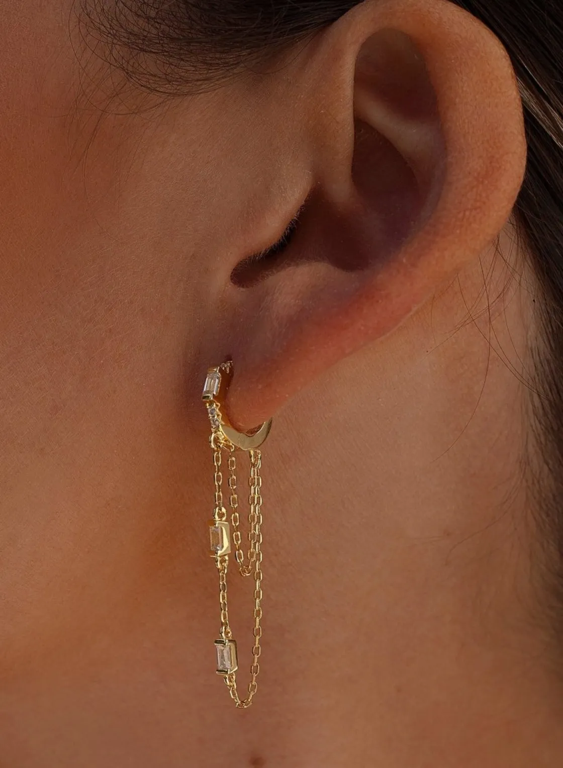 Pendientes Con Colgantes | LINEARGENT Pendientes con colgantes plata dorado diseño cadenas