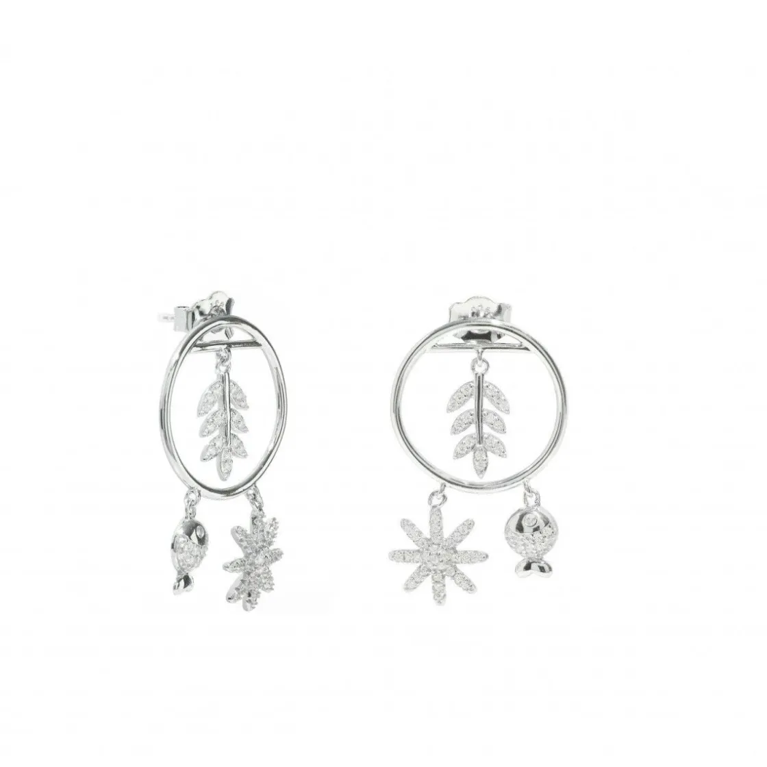 Pendientes Con Colgantes | Pendientes Aro | LINEARGENT Pendientes con colgantes plata triple motivo diseño naturaleza