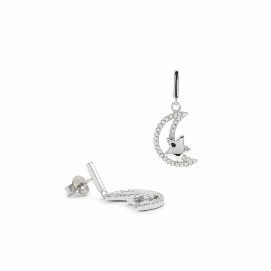 Pendientes Con Colgantes | LINEARGENT Pendientes con colgantes plata y circonitas con diseño luna y estrella