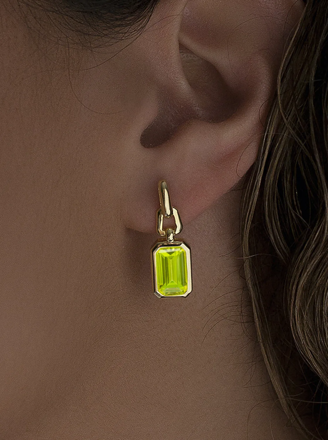 Pendientes De Piedras De Colores | LINEARGENT Pendientes con colgantes talla radiante en tono lima