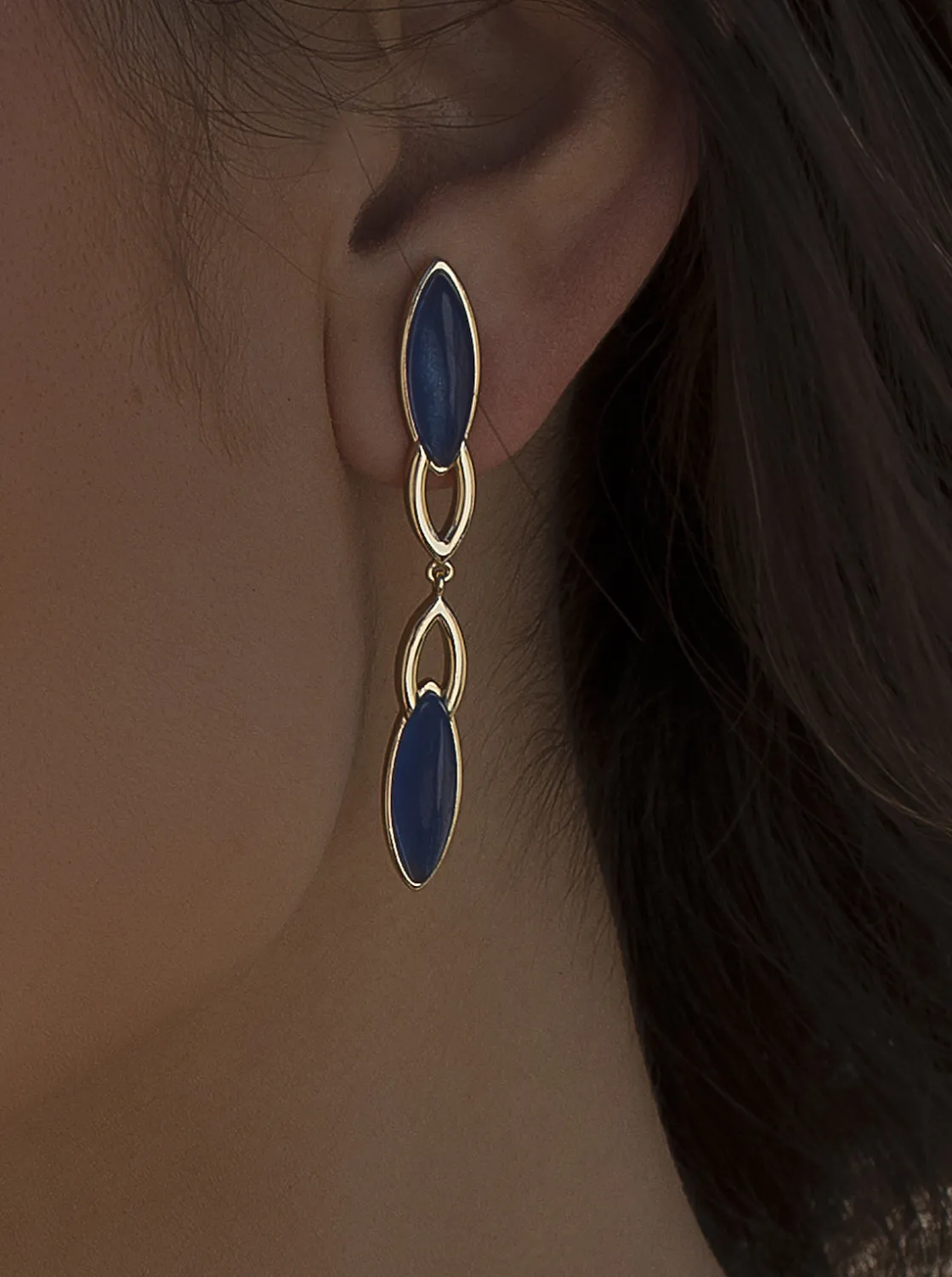 Pendientes Largos | Pendientes De Piedra Natural | LINEARGENT Pendientes con piedra tipo zafiro en forma de ovolos alargados