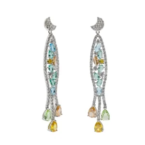 Pendientes De Piedra Natural | Pendientes De Piedras De Colores | LINEARGENT Pendientes con piedras largos diseño barroco en tonos fríos
