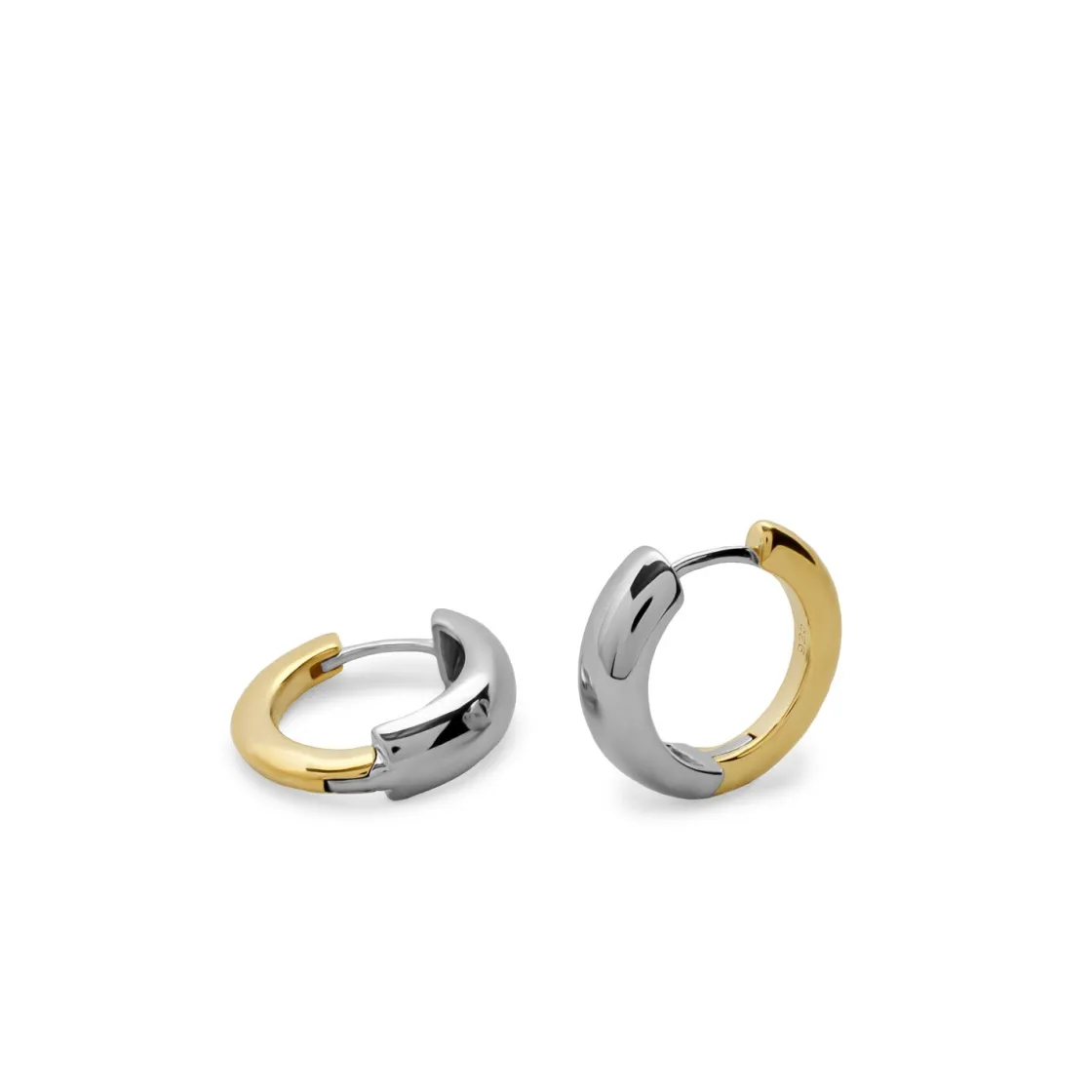 Pendientes Aro | LINEARGENT Pendientes de aro bicolor diámetro pequeño con color plata delante