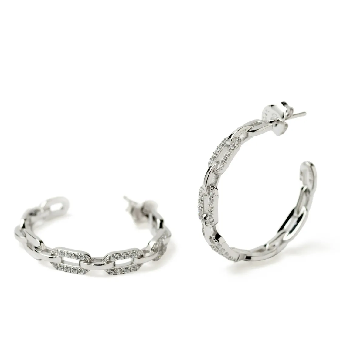 Pendientes Aro | LINEARGENT Pendientes de aro con diseño de cadena con circonitas