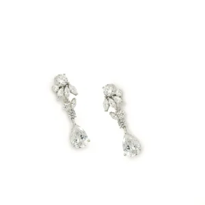 Pendientes Largos | LINEARGENT Pendientes de novia pequeños diseño floral con circonitas