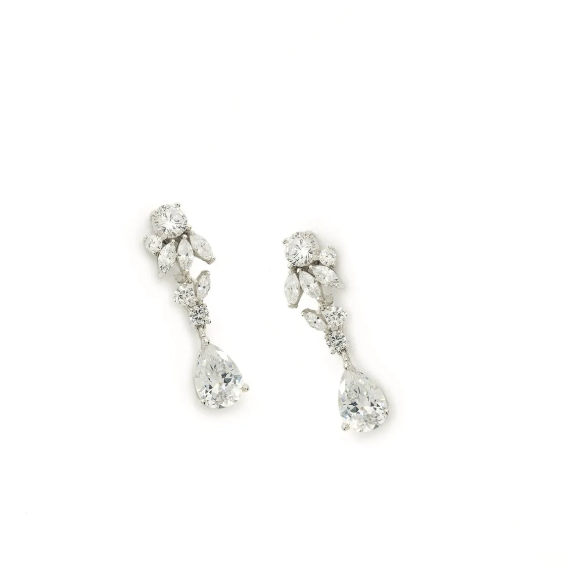Pendientes Largos | LINEARGENT Pendientes de novia pequeños diseño floral con circonitas