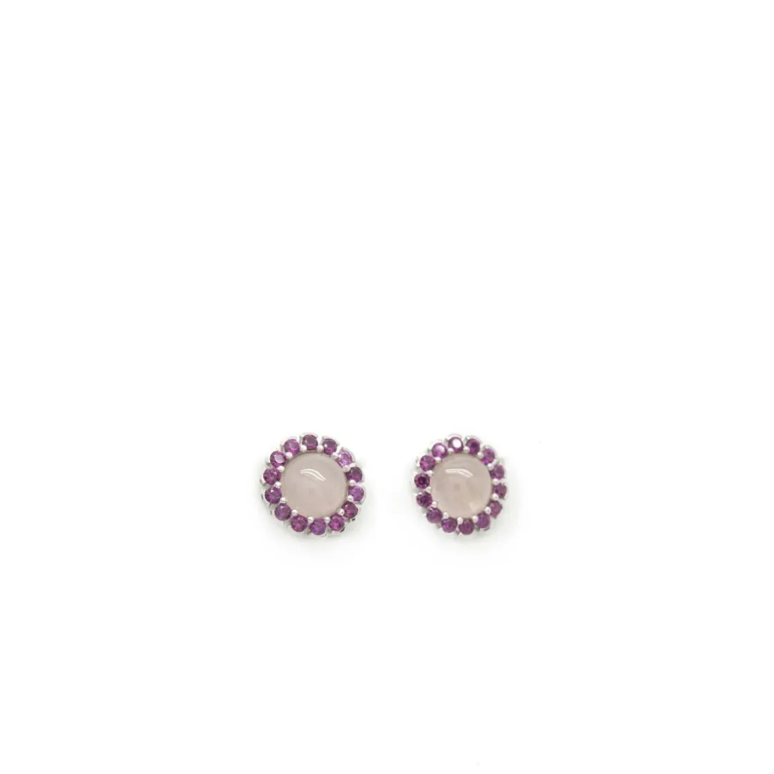 Pendientes De Piedras De Colores | LINEARGENT Pendientes de piedra natural de plata diseño flor tono cuarzo rosa