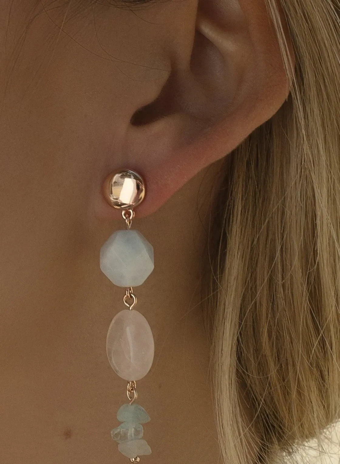 Pendientes Largos | Pendientes De Piedra Natural | LINEARGENT Pendientes de piedra natural diseño colgante con baño de oro