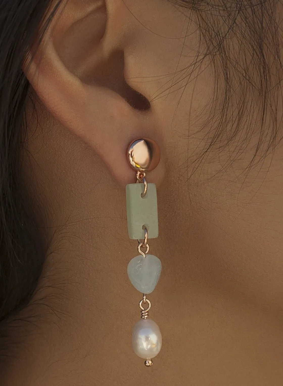 Pendientes Largos | Pendientes De Piedra Natural | LINEARGENT Pendientes de piedra natural diseño colgante de perla final