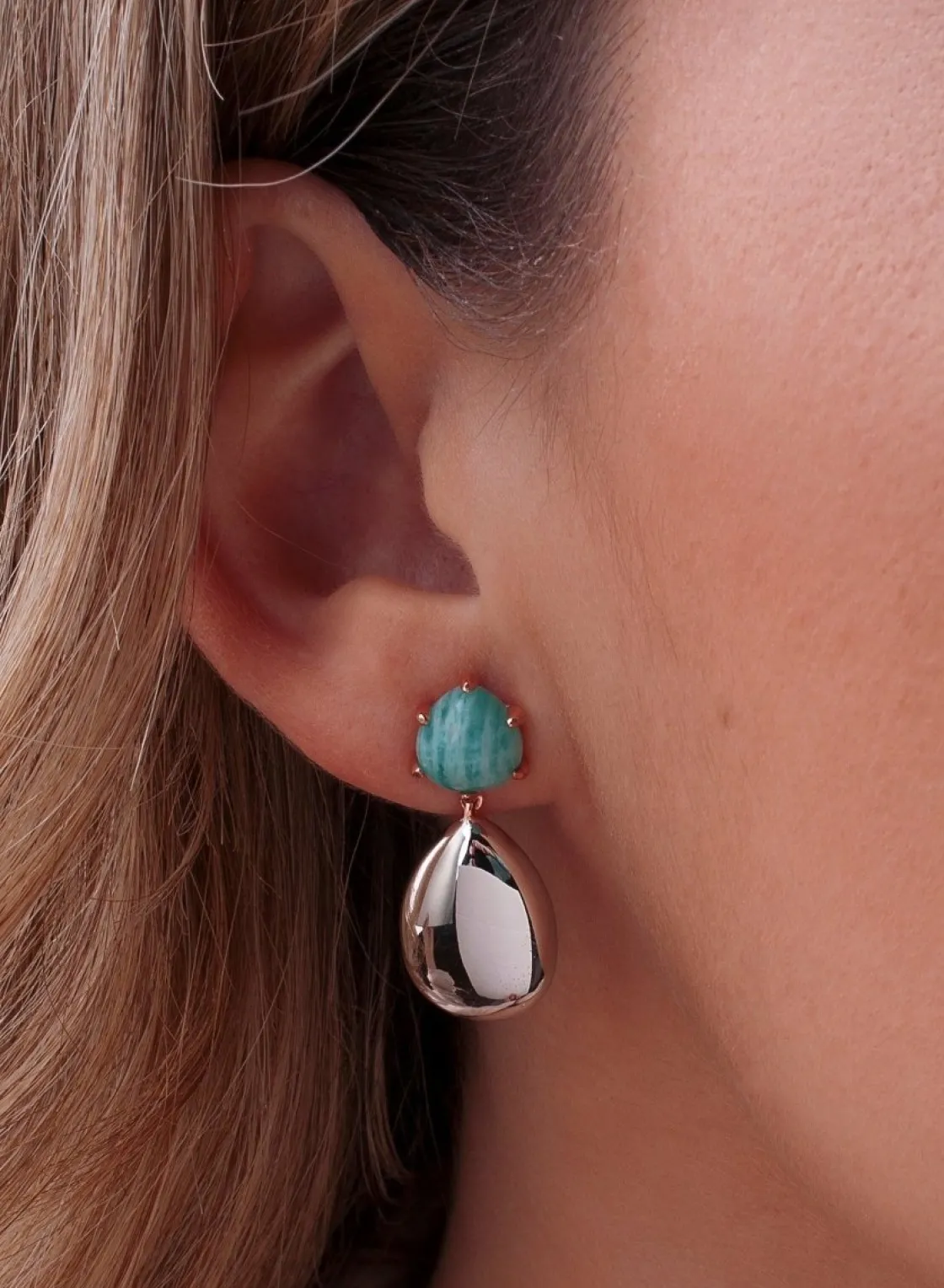 Pendientes De Piedra Natural | Pendientes De Piedras De Colores | LINEARGENT Pendientes de piedra natural diseño de plata lisa y aguamarina