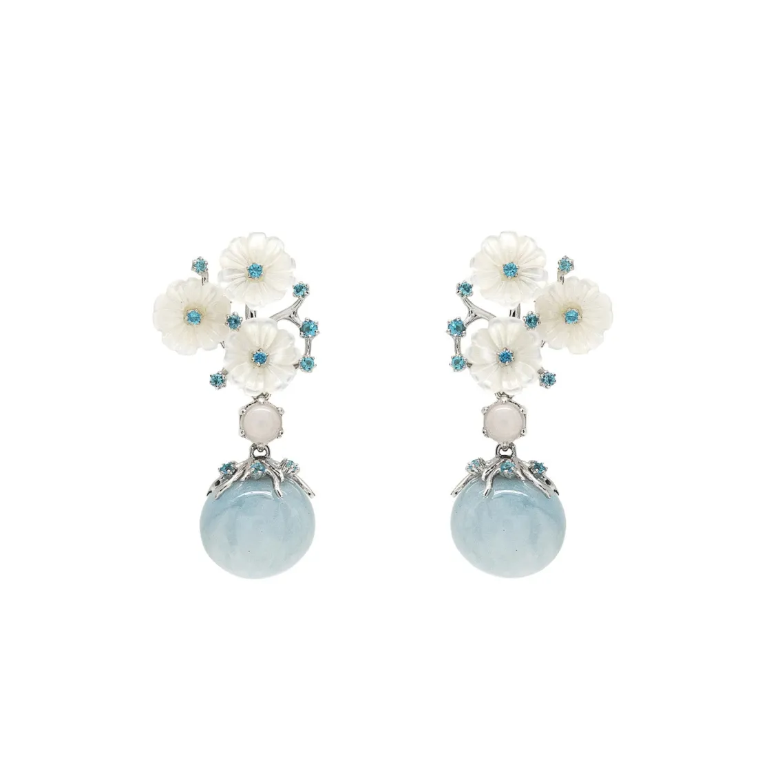 Pendientes De Piedra Natural | LINEARGENT Pendientes de piedra natural diseño floral tono aguamarina